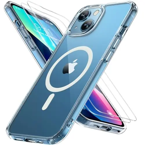 Miracase Magnetic for iPhone 13 Case 6.1 inch (Compatible with MagSafe)（with 2X Screen Protectors） Military-Grade Protection, Anti-Fingerprint Translucent Matte Phone Case Cover, Clear - 1