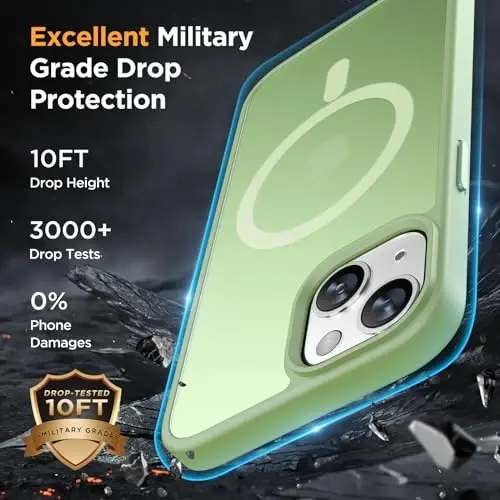 Miracase Magnetic for iPhone 13 Case 6.1 inch (Compatible with MagSafe)（with 2X Screen Protectors） Military-Grade Protection, Anti-Fingerprint Translucent Matte Phone Case Cover, Light Green - 6
