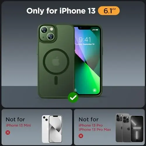 Miracase Magnetic for iPhone 13 Case 6.1 inch (Compatible with MagSafe)（with 2X Screen Protectors） Military-Grade Protection, Anti-Fingerprint Translucent Matte Phone Case Cover, Dark Green - 2