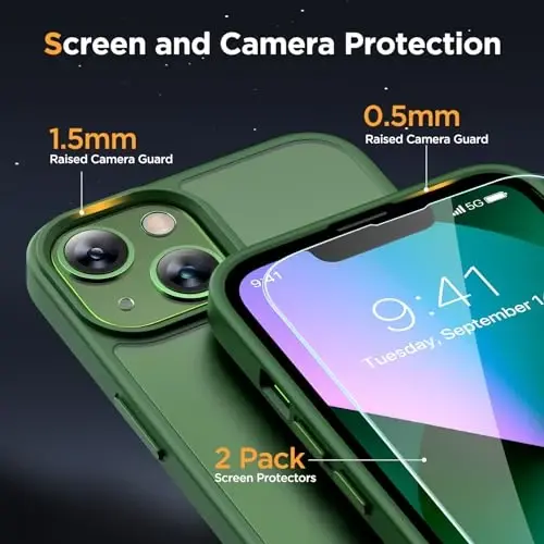 Miracase Magnetic for iPhone 13 Case 6.1 inch (Compatible with MagSafe)（with 2X Screen Protectors） Military-Grade Protection, Anti-Fingerprint Translucent Matte Phone Case Cover, Dark Green - 5