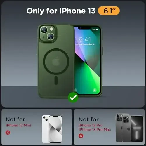 Miracase Magnetic for iPhone 13 Case 6.1 inch (Compatible with MagSafe)（with 2X Screen Protectors） Military-Grade Protection, Anti-Fingerprint Translucent Matte Phone Case Cover, Dark Green - 2