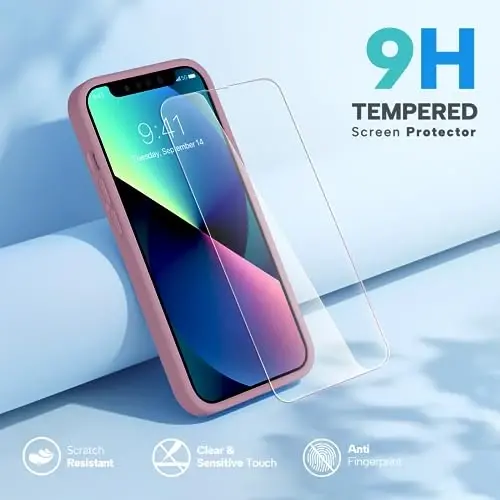 Miracase Designed for iPhone 13 Case, with Tempered Glass Screen Protector, [Soft Anti-Scratch Microfiber Lining], Shockproof Liquid Silicone Rubber Phone Cover Case for 13 6.1 inch, Blackcurrant - 4