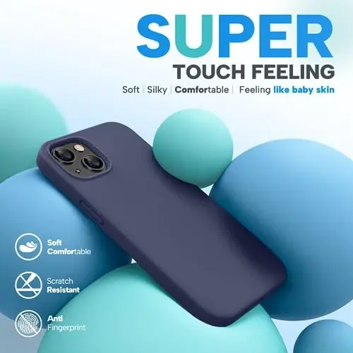 Miracase Designed for iPhone 13 Case, with Tempered Glass Screen Protector, [Soft Anti-Scratch Microfiber Lining], Shockproof Liquid Silicone Rubber Phone Cover Case for 13 6.1 inch, Dark Blue - 4