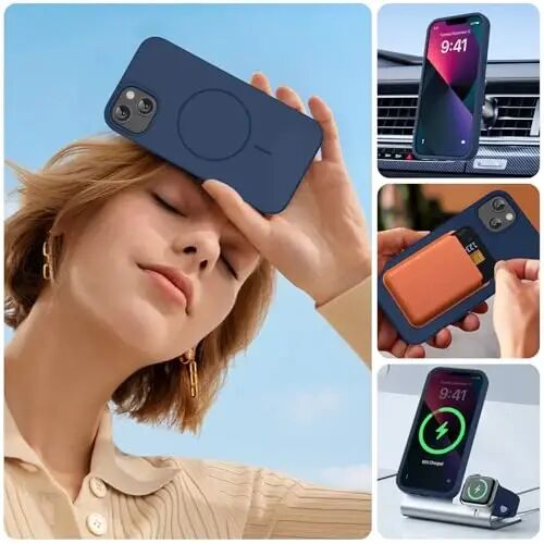 Miracase Designed for iPhone 13 Case, with Tempered Glass Screen Protector, [Soft Anti-Scratch Microfiber Lining], Shockproof Liquid Silicone Rubber Phone Cover Case for 13 6.1 inch, Dark Blue - 5