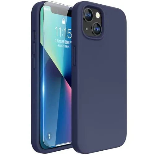 Miracase Designed for iPhone 13 Case, [Soft Anti-Scratch Microfiber Lining], Shockproof Liquid Silicone Rubber Phone Cover Case for 13 6.1 inch, Dark Blue 