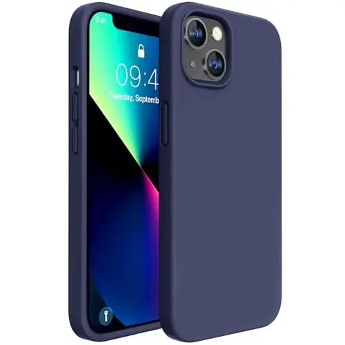 Miracase Designed for iPhone 13 Case, [Soft Anti-Scratch Microfiber Lining], Shockproof Liquid Silicone Rubber Phone Cover Case for 13 6.1 inch, Dark Blue 