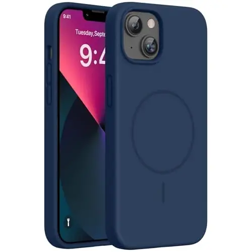 miracase Designed for iPhone 13 Case, [Soft Anti-Scratch Microfiber Lining], Shockproof Liquid Silicone Rubber Phone Cover Case for 13 6.1 inch, Dark Blue 
