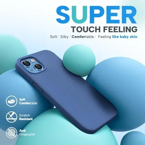 Miracase Designed for iPhone 13 Case, with Tempered Glass Screen Protector, [Soft Anti-Scratch Microfiber Lining], Shockproof Liquid Silicone Rubber Phone Case Cover for 13 6.1 inch, Glass Blue - 2