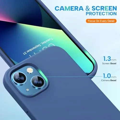 Miracase Designed for iPhone 13 Case, with Tempered Glass Screen Protector, [Soft Anti-Scratch Microfiber Lining], Shockproof Liquid Silicone Rubber Phone Case Cover for 13 6.1 inch, Glass Blue - 3