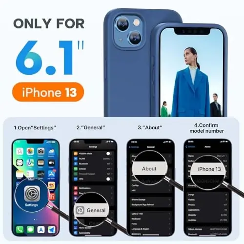 Miracase Designed for iPhone 13 Case, with Tempered Glass Screen Protector, [Soft Anti-Scratch Microfiber Lining], Shockproof Liquid Silicone Rubber Phone Case Cover for 13 6.1 inch, Glass Blue - 7