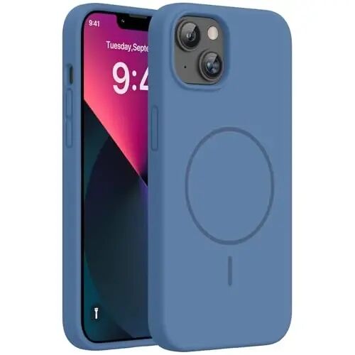 Miracase Designed for iPhone 13 Case, with Tempered Glass Screen Protector, [Soft Anti-Scratch Microfiber Lining], Shockproof Liquid Silicone Rubber Phone Case Cover for 13 6.1 inch, Glass Blue - 1