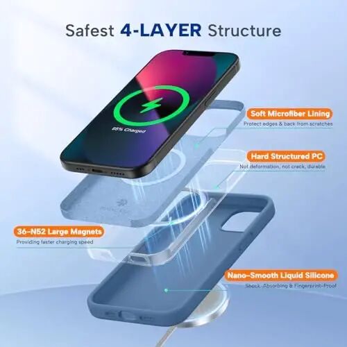 Miracase Designed for iPhone 13 Case, with Tempered Glass Screen Protector, [Soft Anti-Scratch Microfiber Lining], Shockproof Liquid Silicone Rubber Phone Case Cover for 13 6.1 inch, Glass Blue - 2