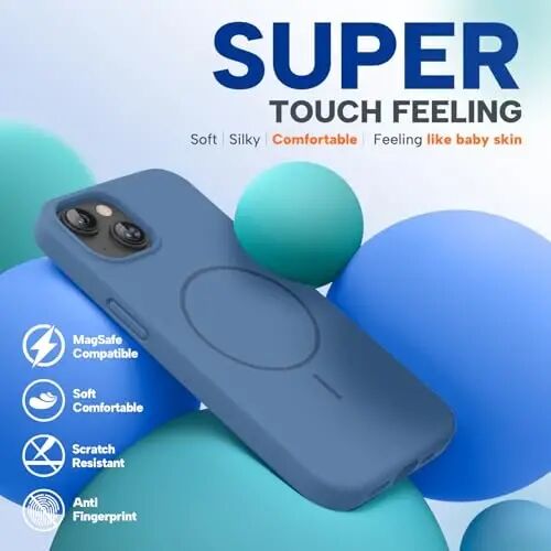 Miracase Designed for iPhone 13 Case, with Tempered Glass Screen Protector, [Soft Anti-Scratch Microfiber Lining], Shockproof Liquid Silicone Rubber Phone Case Cover for 13 6.1 inch, Glass Blue - 5