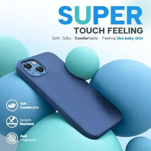 Miracase Designed for iPhone 13 Case, with Tempered Glass Screen Protector, [Soft Anti-Scratch Microfiber Lining], Shockproof Liquid Silicone Rubber Phone Case Cover for 13 6.1 inch, Glass Blue - 2