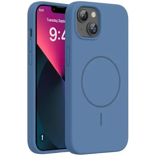 miracase Designed for iPhone 13 Case, [Soft Anti-Scratch Microfiber Lining], Shockproof Liquid Silicone Rubber Phone Case Cover for 13 6.1 inch, Glass Blue 