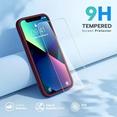 Miracase Designed for iPhone 13 Case, with Tempered Glass Screen Protector, [Soft Anti-Scratch Microfiber Lining], Shockproof Liquid Silicone Rubber Phone Case Cover for 13 6.1 inch, Wine Red - 4