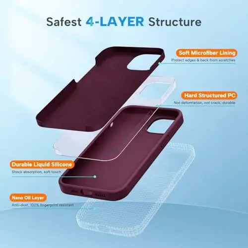 Miracase Designed for iPhone 13 Case, with Tempered Glass Screen Protector, [Soft Anti-Scratch Microfiber Lining], Shockproof Liquid Silicone Rubber Phone Case Cover for 13 6.1 inch, Wine Red - 2