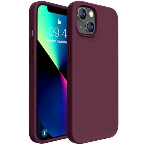 Miracase Designed for iPhone 13 Case, with Tempered Glass Screen Protector, [Soft Anti-Scratch Microfiber Lining], Shockproof Liquid Silicone Rubber Phone Case Cover for 13 6.1 inch, Wine Red 