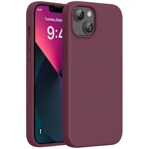 Miracase iPhone 13 Kılıfı için Tasarlandı, Temperli Cam Ekran Koruyucu ile, [Yumuşak Çizilmez Mikrofiber Astar], Darbeye Dayanıklı Sıvı Silikon Kauçuk Telefon Kılıfı Kaplaması 13 6.1 inç, Şarap Kırmızısı 