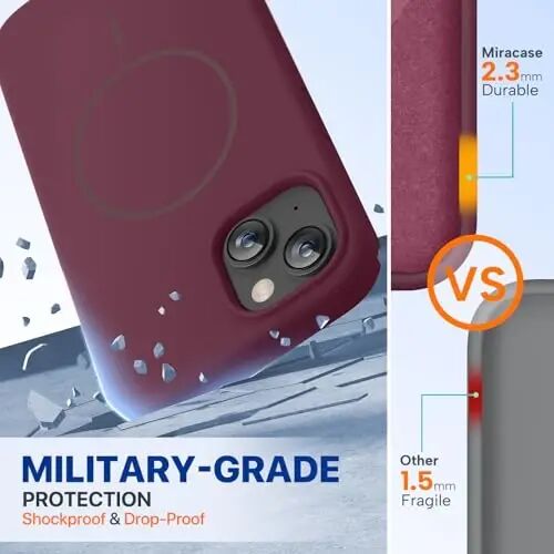 Miracase iPhone 13 Kılıfı için Tasarlandı, Temperli Cam Ekran Koruyucu ile, [Yumuşak Çizilmez Mikrofiber Astar], Darbeye Dayanıklı Sıvı Silikon Kauçuk Telefon Kılıfı Kaplaması 13 6.1 inç, Şarap Kırmızısı - 2