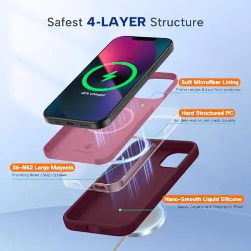 Miracase iPhone 13 Kılıfı için Tasarlandı, Temperli Cam Ekran Koruyucu ile, [Yumuşak Çizilmez Mikrofiber Astar], Darbeye Dayanıklı Sıvı Silikon Kauçuk Telefon Kılıfı Kaplaması 13 6.1 inç, Şarap Kırmızısı - 3