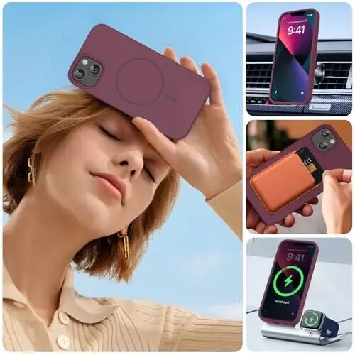 Miracase iPhone 13 Kılıfı için Tasarlandı, Temperli Cam Ekran Koruyucu ile, [Yumuşak Çizilmez Mikrofiber Astar], Darbeye Dayanıklı Sıvı Silikon Kauçuk Telefon Kılıfı Kaplaması 13 6.1 inç, Şarap Kırmızısı - 5