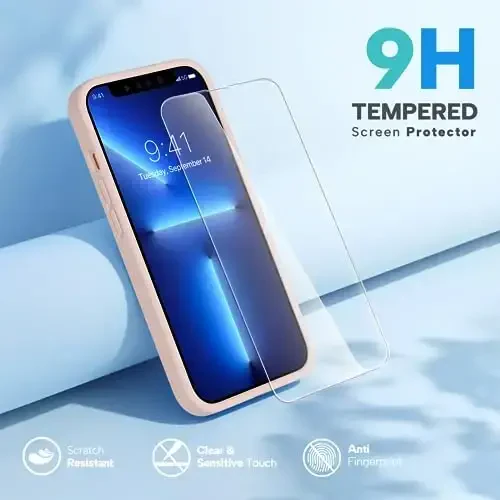 Miracase Designed for iPhone 13 Pro Case, with Tempered Glass Screen Protector, [Soft Anti-Scratch Microfiber Lining], Shockproof Liquid Silicone Phone Case Cover for 13 Pro 6.1 inch, Sand Pink - 2