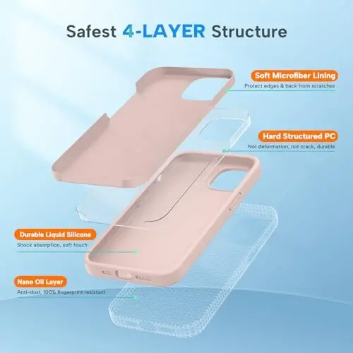 Miracase Designed for iPhone 13 Pro Case, with Tempered Glass Screen Protector, [Soft Anti-Scratch Microfiber Lining], Shockproof Liquid Silicone Phone Case Cover for 13 Pro 6.1 inch, Sand Pink - 3