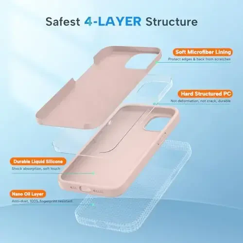 Miracase Designed for iPhone 13 Pro Case, with Tempered Glass Screen Protector, [Soft Anti-Scratch Microfiber Lining], Shockproof Liquid Silicone Phone Case Cover for 13 Pro 6.1 inch, Sand Pink - 3