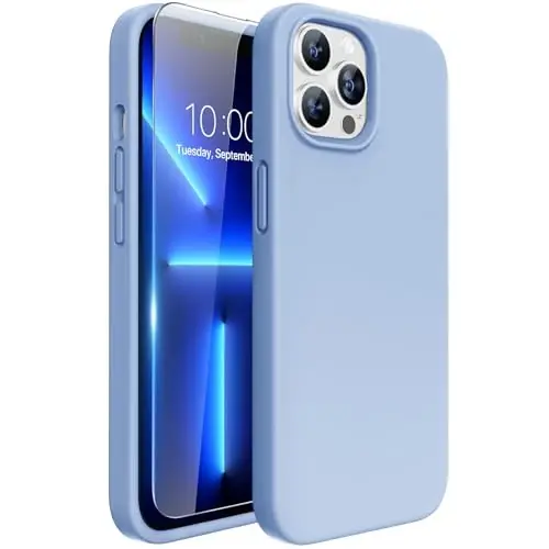 Miracase Designed for iPhone 13 Pro Case, with Tempered Glass Screen Protector, [Soft Anti-Scratch Microfiber Lining], Shockproof Liquid Silicone Phone Case Cover for 13 Pro 6.1 inch, Clove Purple - MIRACASE