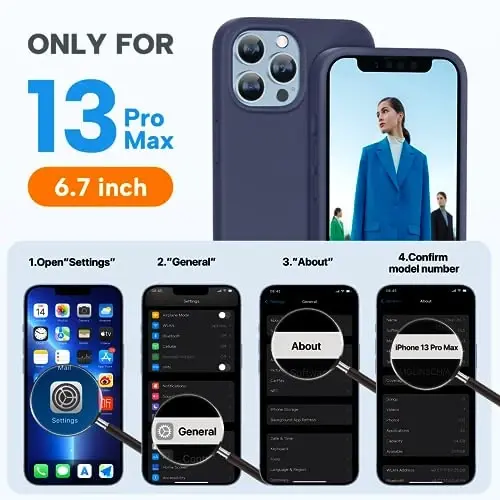 Miracase Designed for iPhone 13 Pro Max Case with Screen Protector,[Soft Anti-Scratch Microfiber Lining],Shockproof Liquid Silicone Rubber Phone Case Cover 6.7 inch, Dark Blue - MIRACASE (1)