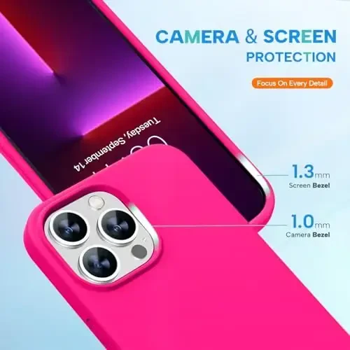 Miracase Designed for iPhone 13 Pro Max Case with Screen Protector,[Soft Anti-Scratch Microfiber Lining],Shockproof Liquid Silicone Rubber Phone Case Cover 6.7 inch, Hot Pink - 3