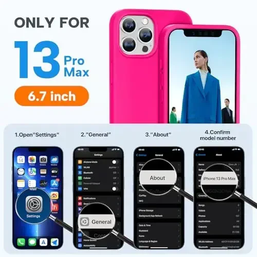 Miracase Designed for iPhone 13 Pro Max Case with Screen Protector,[Soft Anti-Scratch Microfiber Lining],Shockproof Liquid Silicone Rubber Phone Case Cover 6.7 inch, Hot Pink - 7