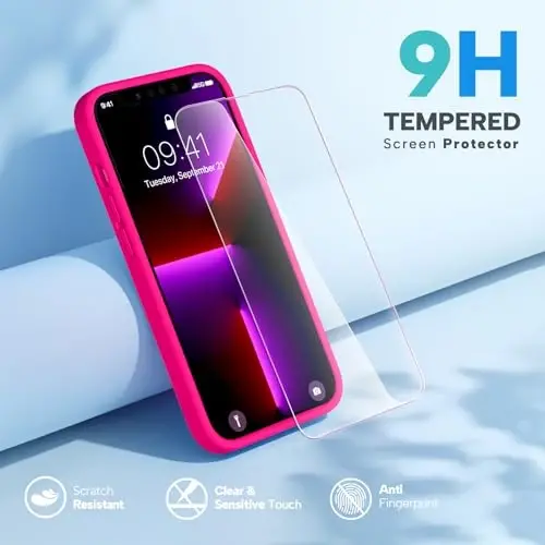 Miracase Designed for iPhone 13 Pro Max Case with Screen Protector,[Soft Anti-Scratch Microfiber Lining],Shockproof Liquid Silicone Rubber Phone Case Cover 6.7 inch, Hot Pink - 4