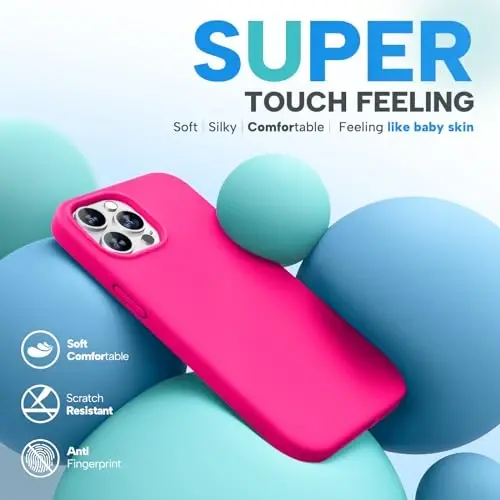 Miracase Designed for iPhone 13 Pro Max Case with Screen Protector,[Soft Anti-Scratch Microfiber Lining],Shockproof Liquid Silicone Rubber Phone Case Cover 6.7 inch, Hot Pink - 2