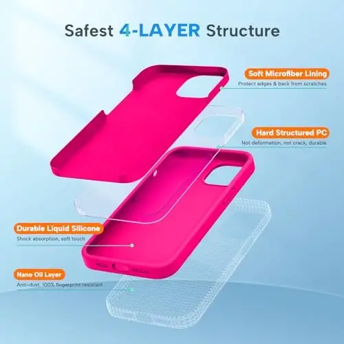 Miracase Designed for iPhone 13 Pro Max Case with Screen Protector,[Soft Anti-Scratch Microfiber Lining],Shockproof Liquid Silicone Rubber Phone Case Cover 6.7 inch, Hot Pink - 5
