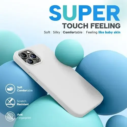 Miracase Designed for iPhone 13 Pro Max Case with Screen Protector,[Soft Anti-Scratch Microfiber Lining],Shockproof Liquid Silicone Rubber Phone Case Cover 6.7 inch, Moonlight White - 3