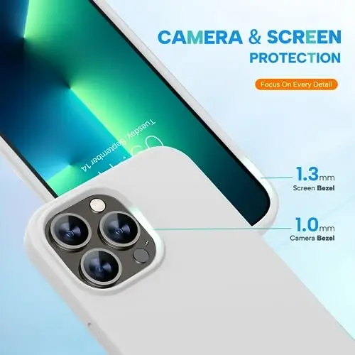 Miracase Designed for iPhone 13 Pro Max Case with Screen Protector,[Soft Anti-Scratch Microfiber Lining],Shockproof Liquid Silicone Rubber Phone Case Cover 6.7 inch, Moonlight White - 5