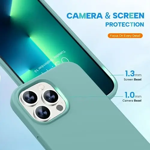 Miracase Designed for iPhone 13 Pro Max Case with Screen Protector,[Soft Anti-Scratch Microfiber Lining],Shockproof Liquid Silicone Rubber Phone Case Cover 6.7 inch, Midnight Green - 3