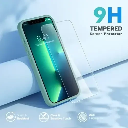 Miracase Designed for iPhone 13 Pro Max Case with Screen Protector,[Soft Anti-Scratch Microfiber Lining],Shockproof Liquid Silicone Rubber Phone Case Cover 6.7 inch, Midnight Green - 4