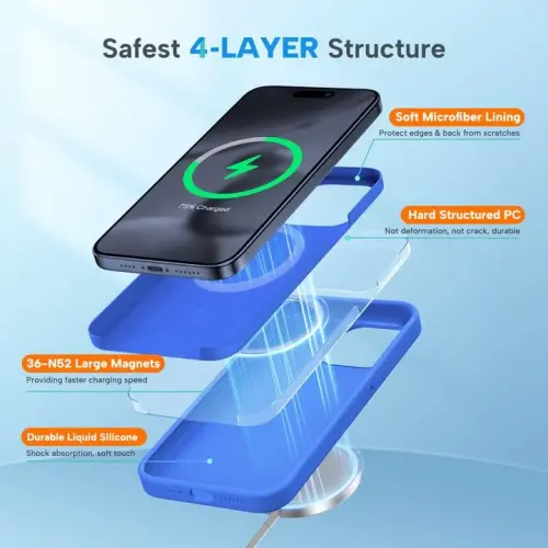 Miracase Designed for iPhone 13 Pro Max Case with Screen Protector,[Soft Anti-Scratch Microfiber Lining],Shockproof Liquid Silicone Rubber Phone Case Cover 6.7 inch, Magnetic Blue - MIRACASE (1)