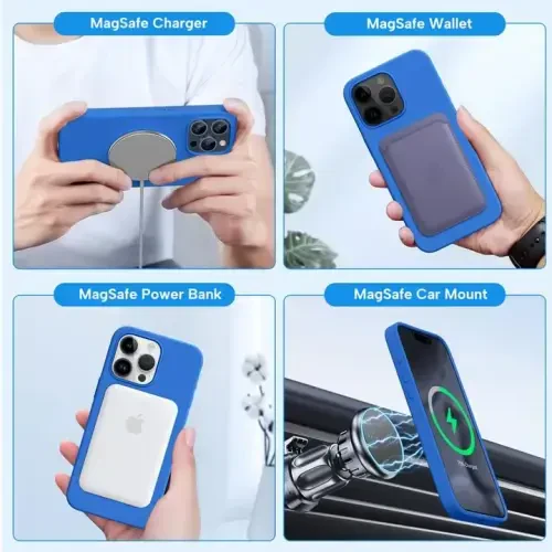 Miracase Designed for iPhone 13 Pro Max Case with Screen Protector,[Soft Anti-Scratch Microfiber Lining],Shockproof Liquid Silicone Rubber Phone Case Cover 6.7 inch, Magnetic Blue - 3