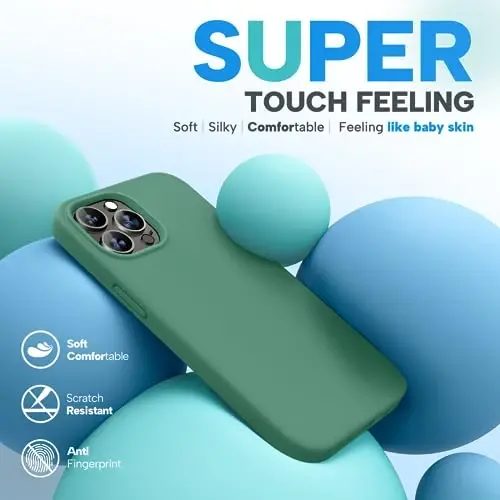 Miracase Designed for iPhone 13 Pro Max Case with Screen Protector,[Soft Anti-Scratch Microfiber Lining],Shockproof Liquid Silicone Rubber Phone Case Cover 6.7 inch, Acacia Green - 3