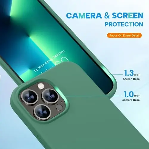 Miracase iPhone 13 Pro Max Kılıfı için Tasarlandı Ekran Koruyuculu,[Yumuşak Çizilmez Mikrofiber Astar],Darbeye Dayanıklı Sıvı Silikon Kauçuk Telefon Kılıfı Kaplaması 6.7 inç, Akasya Yeşili - 5