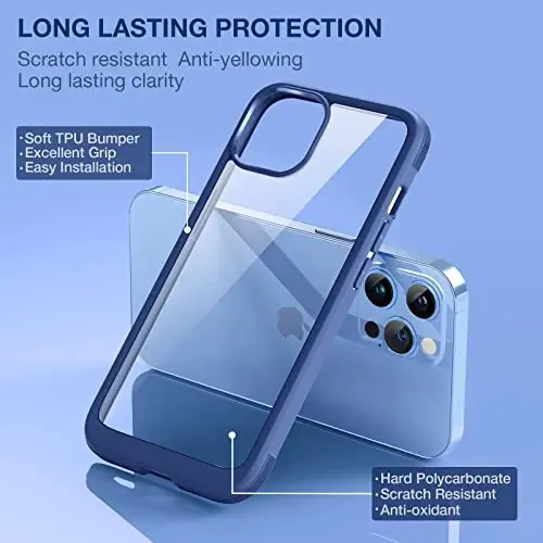 Miracase iPhone 13 Pro Max Kılıfı ile Uyumlu Lacivert, Sararmaya Karşı Dayanıklı Darbeye Dayanıklı Şeffaf Telefon Kılıfı, iPhone 13 Pro Max İçin Uygun Premium Hibrit Koruyucu Tampon Kılıf - 4