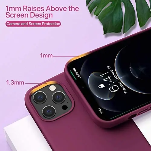 Miracase iPhone 13 Pro Max uchun ekran himoyachisi bilan g'ilof, [Yumshoq tirnalishga qarshi mikrofiber astar], zarbaga chidamli suyuq silikon rezina telefon g'ilofi 6,7 dyuym, to'q qizil - 5