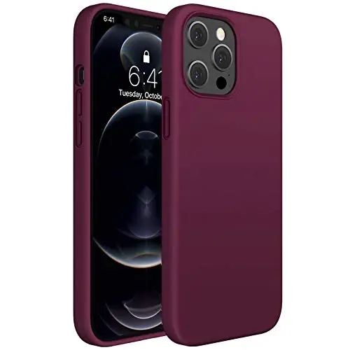 Miracase iPhone 13 Pro Max uchun ekran himoyachisi bilan g'ilof, [Yumshoq tirnalishga qarshi mikrofiber astar], zarbaga chidamli suyuq silikon rezina telefon g'ilofi 6,7 dyuym, to'q qizil 
