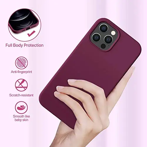 Miracase iPhone 13 Pro Max uchun ekran himoyachisi bilan g'ilof, [Yumshoq tirnalishga qarshi mikrofiber astar], zarbaga chidamli suyuq silikon rezina telefon g'ilofi 6,7 dyuym, to'q qizil - 3