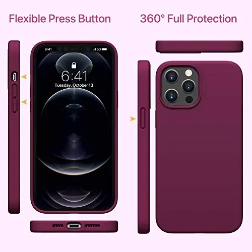 Miracase iPhone 13 Pro Max uchun ekran himoyachisi bilan g'ilof, [Yumshoq tirnalishga qarshi mikrofiber astar], zarbaga chidamli suyuq silikon rezina telefon g'ilofi 6,7 dyuym, to'q qizil - 4