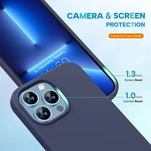 Miracase iPhone 13 Pro Max uchun g'ilof, ekran himoyachisi bilan,[Yumshoq tirnalishga qarshi mikrofiber astar],zarbga chidamli suyuq silikon kauchuk telefon g'ilofi 6,7 dyuym, to'q ko'k - 1